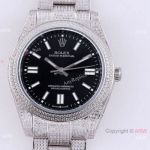 Swiss Quality Iced Out Rolex Oyster Perpetual 41mm Watch Full Diamond Case Black Dial